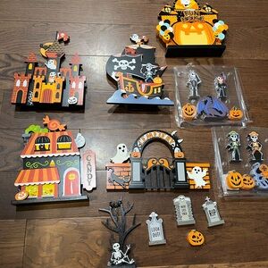 Halloween Wooden Decor Set - Orange, Black, White